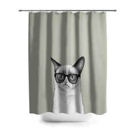 Штора 3D для ванной с принтом Кот - хипстер в Тюмени, 100% полиэстер | плотность материала — 100 г/м2. Стандартный размер — 146 см х 180 см. По верхнему краю — пластиковые люверсы для креплений. В комплекте 10 пластиковых колец | cat | hipster | кот | кошка | хипстер