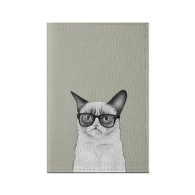 Обложка для паспорта матовая кожа с принтом Кот - хипстер в Тюмени, натуральная матовая кожа | размер 19,3 х 13,7 см; прозрачные пластиковые крепления | cat | hipster | кот | кошка | хипстер