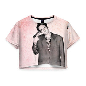 Женская футболка 3D укороченная с принтом Тарантино в Тюмени, 100% полиэстер | круглая горловина, длина футболки до линии талии, рукава с отворотами | quentin | tarantino | квентин | тарантино