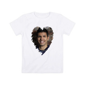 Детская футболка хлопок с принтом Серхио Агуэро - лучший в Тюмени, 100% хлопок | круглый вырез горловины, полуприлегающий силуэт, длина до линии бедер | Тематика изображения на принте: 