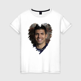 Женская футболка хлопок с принтом Серхио Агуэро - лучший в Тюмени, 100% хлопок | прямой крой, круглый вырез горловины, длина до линии бедер, слегка спущенное плечо | 