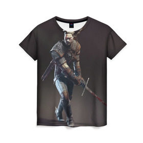 Женская футболка 3D с принтом Witcher 3 в Тюмени, 100% полиэфир ( синтетическое хлопкоподобное полотно) | прямой крой, круглый вырез горловины, длина до линии бедер | gerald | wild hunt | witcher | ведьмак | геральд | дикая охота