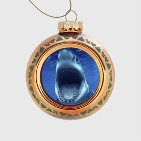 Стеклянный ёлочный шар с принтом Белая акула в Тюмени, Стекло | Диаметр: 80 мм | Тематика изображения на принте: shark | море | синий