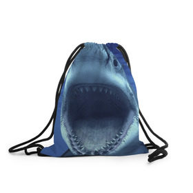 Рюкзак-мешок 3D с принтом Белая акула в Тюмени, 100% полиэстер | плотность ткани — 200 г/м2, размер — 35 х 45 см; лямки — толстые шнурки, застежка на шнуровке, без карманов и подкладки | Тематика изображения на принте: shark | море | синий