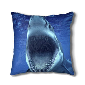 Подушка 3D с принтом Белая акула в Тюмени, наволочка – 100% полиэстер, наполнитель – холлофайбер (легкий наполнитель, не вызывает аллергию). | состоит из подушки и наволочки. Наволочка на молнии, легко снимается для стирки | Тематика изображения на принте: shark | море | синий