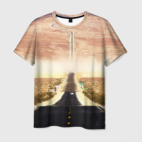 Мужская футболка 3D с принтом Дорога вперед в Тюмени, 100% полиэфир | прямой крой, круглый вырез горловины, длина до линии бедер | асфальт | дорога | жизнь | пустыня | путь