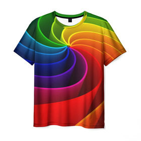 Мужская футболка 3D с принтом Радуга цвета в Тюмени, 100% полиэфир | прямой крой, круглый вырез горловины, длина до линии бедер | гамма | зеленый | красный | радуга | синий | цвет
