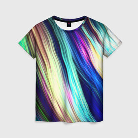 Женская футболка 3D с принтом Волокна в Тюмени, 100% полиэфир ( синтетическое хлопкоподобное полотно) | прямой крой, круглый вырез горловины, длина до линии бедер | линии | полосы | прикольные | текстуры | цветные | яркие
