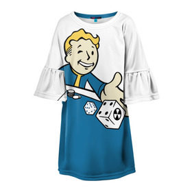 Детское платье 3D с принтом Fallout в Тюмени, 100% полиэстер | прямой силуэт, чуть расширенный к низу. Круглая горловина, на рукавах — воланы | Тематика изображения на принте: fallout | vault tec | игра