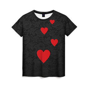 Женская футболка 3D с принтом Кружево и седца в Тюмени, 100% полиэфир ( синтетическое хлопкоподобное полотно) | прямой крой, круглый вырез горловины, длина до линии бедер | Тематика изображения на принте: dg | dolce | gabbana | габбана | дольче | любовь | сердечко