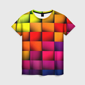 Женская футболка 3D с принтом Кубики в Тюмени, 100% полиэфир ( синтетическое хлопкоподобное полотно) | прямой крой, круглый вырез горловины, длина до линии бедер | текстуры | цветные