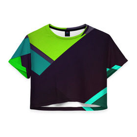 Женская футболка 3D укороченная с принтом Метрика в Тюмени, 100% полиэстер | круглая горловина, длина футболки до линии талии, рукава с отворотами | green | линии | плетение | полосы | прикольные | текстуры
