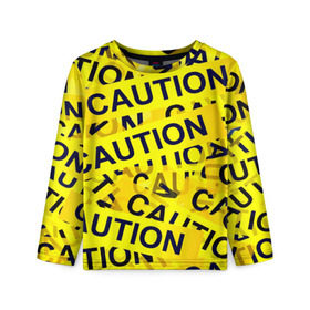 Детский лонгслив 3D с принтом Caution в Тюмени, 100% полиэстер | длинные рукава, круглый вырез горловины, полуприлегающий силуэт
 | caution | желтый | надписи | популярные | прикольные