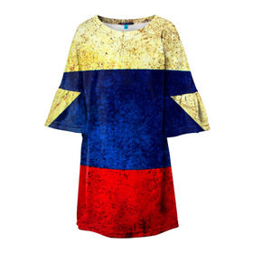 Детское платье 3D с принтом Триколор в Тюмени, 100% полиэстер | прямой силуэт, чуть расширенный к низу. Круглая горловина, на рукавах — воланы | new | краска | патриот | прикольные | русский | триколор