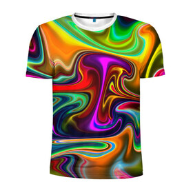 Мужская футболка 3D спортивная с принтом Волны в Тюмени, 100% полиэстер с улучшенными характеристиками | приталенный силуэт, круглая горловина, широкие плечи, сужается к линии бедра | Тематика изображения на принте: разводы | разноцветный | яркий