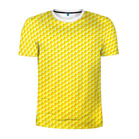 Мужская футболка 3D спортивная с принтом Соты в Тюмени, 100% полиэстер с улучшенными характеристиками | приталенный силуэт, круглая горловина, широкие плечи, сужается к линии бедра | yellow | вкусные | еда | желтый | прикольные | пчелы | соты