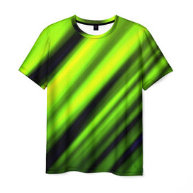 Мужская футболка 3D с принтом Green fon в Тюмени, 100% полиэфир | прямой крой, круглый вырез горловины, длина до линии бедер | линии | новые | полосы | популярные | прикольные | текстуры