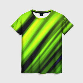 Женская футболка 3D с принтом Green fon в Тюмени, 100% полиэфир ( синтетическое хлопкоподобное полотно) | прямой крой, круглый вырез горловины, длина до линии бедер | линии | новые | полосы | популярные | прикольные | текстуры