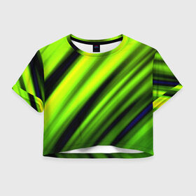 Женская футболка 3D укороченная с принтом Green fon в Тюмени, 100% полиэстер | круглая горловина, длина футболки до линии талии, рукава с отворотами | линии | новые | полосы | популярные | прикольные | текстуры