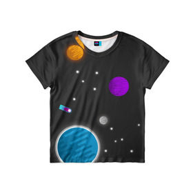 Детская футболка 3D с принтом Космос в Тюмени, 100% гипоаллергенный полиэфир | прямой крой, круглый вырез горловины, длина до линии бедер, чуть спущенное плечо, ткань немного тянется | галактика | звезды | земля | метеорит | солнце