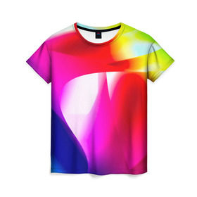 Женская футболка 3D с принтом Радужный в Тюмени, 100% полиэфир ( синтетическое хлопкоподобное полотно) | прямой крой, круглый вырез горловины, длина до линии бедер | абстракт | абстракции | иллюзия | прикольные | текстуры