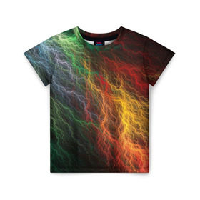 Детская футболка 3D с принтом Разноцветные молнии в Тюмени, 100% гипоаллергенный полиэфир | прямой крой, круглый вырез горловины, длина до линии бедер, чуть спущенное плечо, ткань немного тянется | lightning | молния