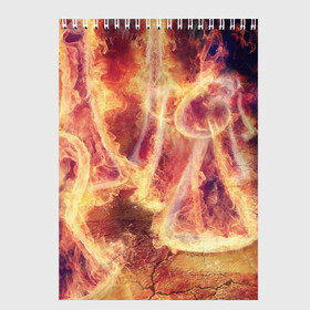 Скетчбук с принтом Фигуры из пламени в Тюмени, 100% бумага
 | 48 листов, плотность листов — 100 г/м2, плотность картонной обложки — 250 г/м2. Листы скреплены сверху удобной пружинной спиралью | пламя