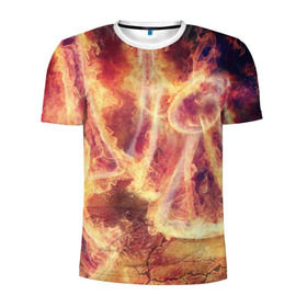 Мужская футболка 3D спортивная с принтом Фигуры из пламени в Тюмени, 100% полиэстер с улучшенными характеристиками | приталенный силуэт, круглая горловина, широкие плечи, сужается к линии бедра | Тематика изображения на принте: пламя