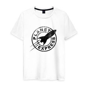 Мужская футболка хлопок с принтом Планетарный экспресс в Тюмени, 100% хлопок | прямой крой, круглый вырез горловины, длина до линии бедер, слегка спущенное плечо. | futurama | planet express | планетарный эк | футурама