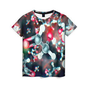 Женская футболка 3D с принтом Молекулы в Тюмени, 100% полиэфир ( синтетическое хлопкоподобное полотно) | прямой крой, круглый вырез горловины, длина до линии бедер | арт | мидицина | молекулы | нервы | тромбы | фантастика