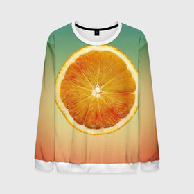 Мужской свитшот 3D с принтом Апельсиновый рай в Тюмени, 100% полиэстер с мягким внутренним слоем | круглый вырез горловины, мягкая резинка на манжетах и поясе, свободная посадка по фигуре | Тематика изображения на принте: апельсин | градиент | жёлтый | зелёный | оранжевый