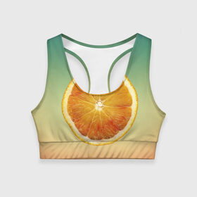 Женский спортивный топ 3D с принтом Апельсиновый рай в Тюмени, 82% полиэстер, 18% спандекс Ткань безопасна для здоровья, позволяет коже дышать, не мнется и не растягивается |  | апельсин | градиент | жёлтый | зелёный | оранжевый