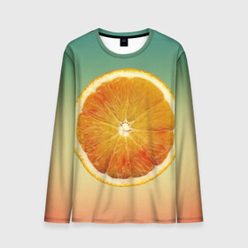 Мужской лонгслив 3D с принтом Апельсиновый рай в Тюмени, 100% полиэстер | длинные рукава, круглый вырез горловины, полуприлегающий силуэт | Тематика изображения на принте: апельсин | градиент | жёлтый | зелёный | оранжевый
