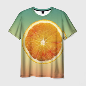 Мужская футболка 3D с принтом Апельсиновый рай в Тюмени, 100% полиэфир | прямой крой, круглый вырез горловины, длина до линии бедер | Тематика изображения на принте: апельсин | градиент | жёлтый | зелёный | оранжевый