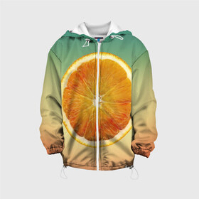 Детская куртка 3D с принтом Апельсиновый рай в Тюмени, 100% полиэстер | застежка — молния, подол и капюшон оформлены резинкой с фиксаторами, по бокам — два кармана без застежек, один потайной карман на груди, плотность верхнего слоя — 90 г/м2; плотность флисового подклада — 260 г/м2 | апельсин | градиент | жёлтый | зелёный | оранжевый