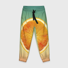 Детские брюки 3D с принтом Апельсиновый рай в Тюмени, 100% полиэстер | манжеты по низу, эластичный пояс регулируется шнурком, по бокам два кармана без застежек, внутренняя часть кармана из мелкой сетки | апельсин | градиент | жёлтый | зелёный | оранжевый