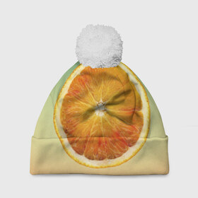 Шапка 3D c помпоном с принтом Апельсиновый рай в Тюмени, 100% полиэстер | универсальный размер, печать по всей поверхности изделия | Тематика изображения на принте: апельсин | градиент | жёлтый | зелёный | оранжевый