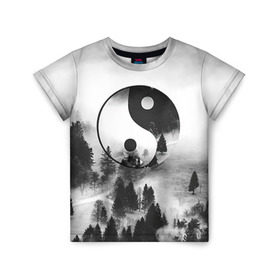 Детская футболка 3D с принтом Гармония в Тюмени, 100% гипоаллергенный полиэфир | прямой крой, круглый вырез горловины, длина до линии бедер, чуть спущенное плечо, ткань немного тянется | белое | гармония | инь | природа | черное | янь
