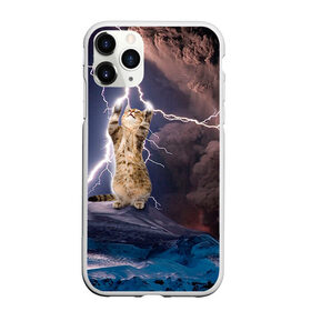 Чехол для iPhone 11 Pro матовый с принтом Кот и молния в Тюмени, Силикон |  | Тематика изображения на принте: буря | гроза | кот | котенок | молния | облака