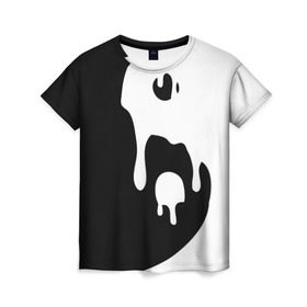 Женская футболка 3D с принтом Инь Янь в Тюмени, 100% полиэфир ( синтетическое хлопкоподобное полотно) | прямой крой, круглый вырез горловины, длина до линии бедер | белое | гармония | инь | краска | черное | янь