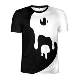 Мужская футболка 3D спортивная с принтом Инь Янь в Тюмени, 100% полиэстер с улучшенными характеристиками | приталенный силуэт, круглая горловина, широкие плечи, сужается к линии бедра | Тематика изображения на принте: белое | гармония | инь | краска | черное | янь