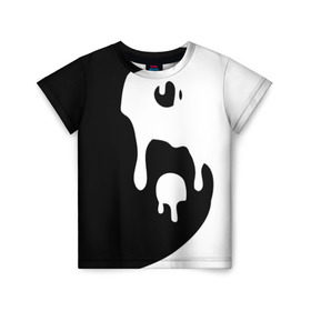 Детская футболка 3D с принтом Инь Янь в Тюмени, 100% гипоаллергенный полиэфир | прямой крой, круглый вырез горловины, длина до линии бедер, чуть спущенное плечо, ткань немного тянется | белое | гармония | инь | краска | черное | янь