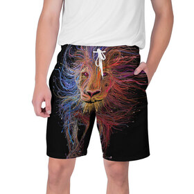 Мужские шорты 3D с принтом Lion в Тюмени,  полиэстер 100% | прямой крой, два кармана без застежек по бокам. Мягкая трикотажная резинка на поясе, внутри которой широкие завязки. Длина чуть выше колен | 
