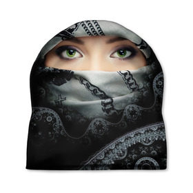 Шапка 3D с принтом Восточная девушка в Тюмени, 100% полиэстер | универсальный размер, печать по всей поверхности изделия | взгляд | восточная девушка | глаза | красивая | никаб | орнамент | узоры | хиджаб