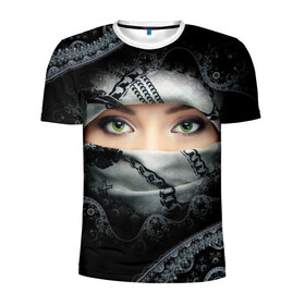 Мужская футболка 3D спортивная с принтом Восточная девушка в Тюмени, 100% полиэстер с улучшенными характеристиками | приталенный силуэт, круглая горловина, широкие плечи, сужается к линии бедра | взгляд | восточная девушка | глаза | красивая | никаб | орнамент | узоры | хиджаб