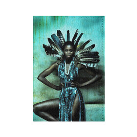 Обложка для паспорта матовая кожа с принтом Африканская девушка в Тюмени, натуральная матовая кожа | размер 19,3 х 13,7 см; прозрачные пластиковые крепления | Тематика изображения на принте: африка | африканская девушка | в перьях | модель | перья