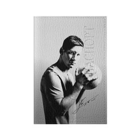 Обложка для паспорта матовая кожа с принтом Лионель Месси в Тюмени, натуральная матовая кожа | размер 19,3 х 13,7 см; прозрачные пластиковые крепления | Тематика изображения на принте: barcelona | messi | барселона | спорт | футбол