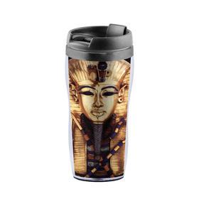 Термокружка-непроливайка с принтом Хатшепсут в Тюмени, внутренняя часть — пищевой пластик, наружная часть — прозрачный пластик, между ними — полиграфическая вставка с рисунком | объем — 350 мл, герметичная крышка | египет | женщина | золото | маска | фараон египта | хатшепсут