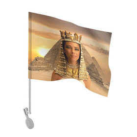 Флаг для автомобиля с принтом Клеопатра в Тюмени, 100% полиэстер | Размер: 30*21 см | египет | египетская | закат | золото | клеопатра | корона | песок | пирамиды | пустыня | солнце | царица