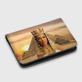 Картхолдер с принтом с принтом Клеопатра в Тюмени, натуральная матовая кожа | размер 7,3 х 10 см; кардхолдер имеет 4 кармана для карт; | египет | египетская | закат | золото | клеопатра | корона | песок | пирамиды | пустыня | солнце | царица